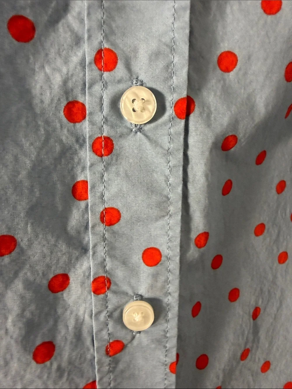 Boden Sienna Polka Dot Button Down Collared Top Shirt Light Blue Red Size 10R - Picture 9 of 12